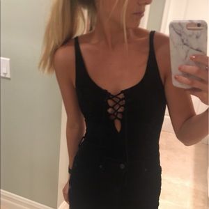 Black velvet tie up body suit